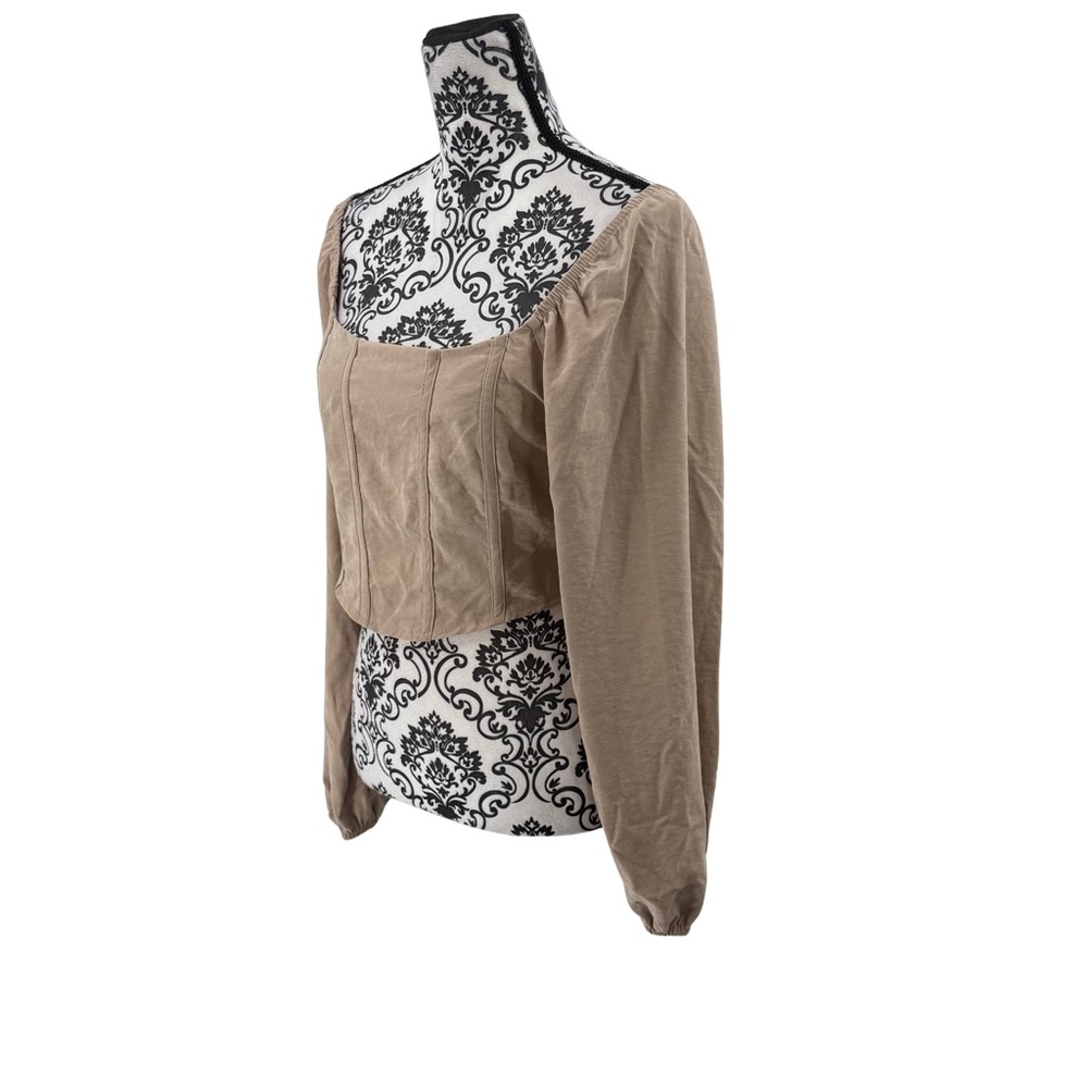Kirious Los Angeles Beige Long Sleeve Corset Top Smocked Back Puff Sleeve - Picture 9 of 10
